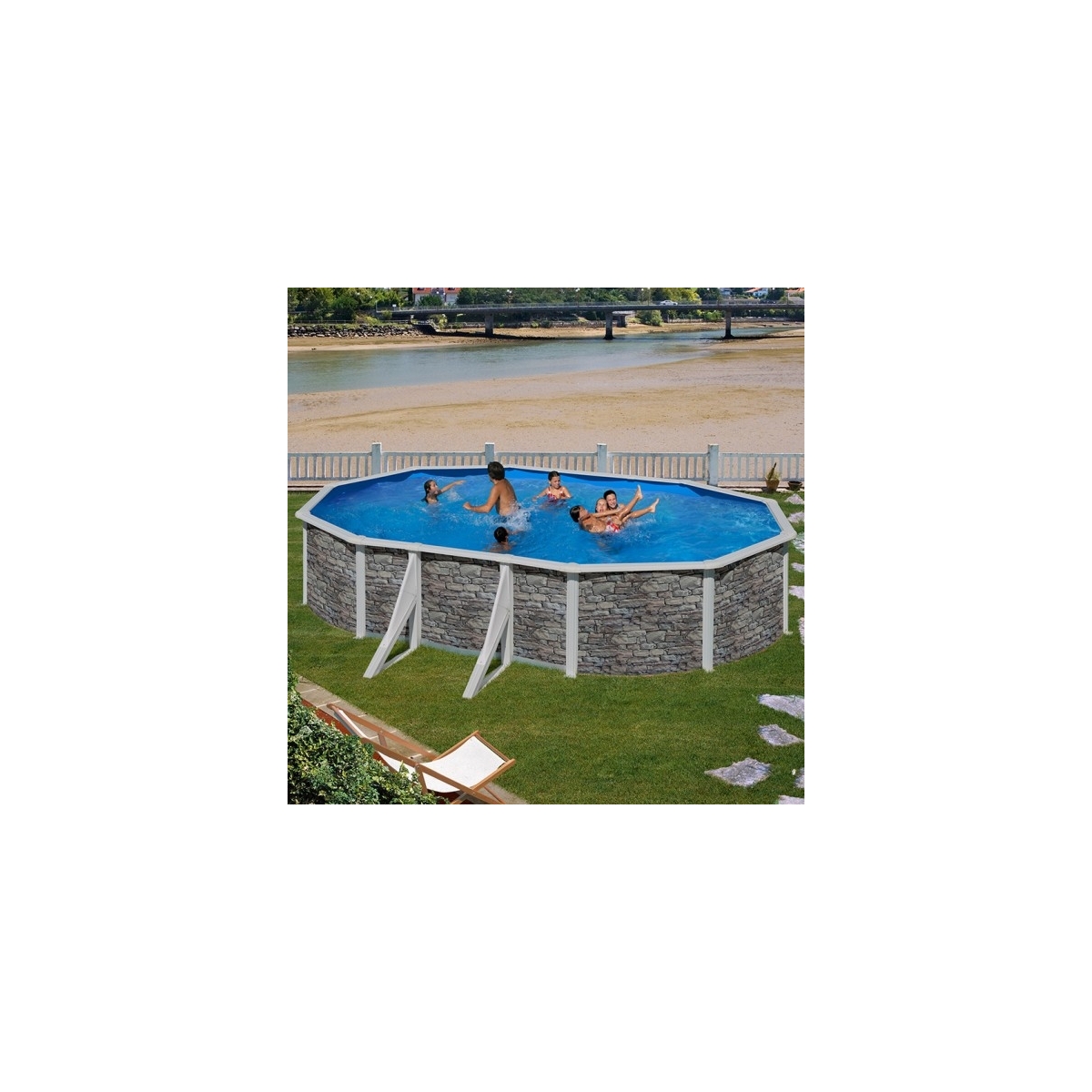 Piscina desmontable Gre Cerdeña ovalada aspecto piedra