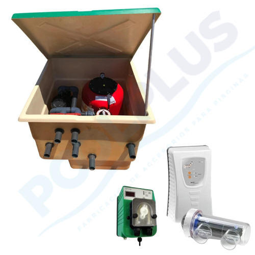 Compacto caseta depuradora 500 Enterrado Montado + Clorador Salino Idegis y pH