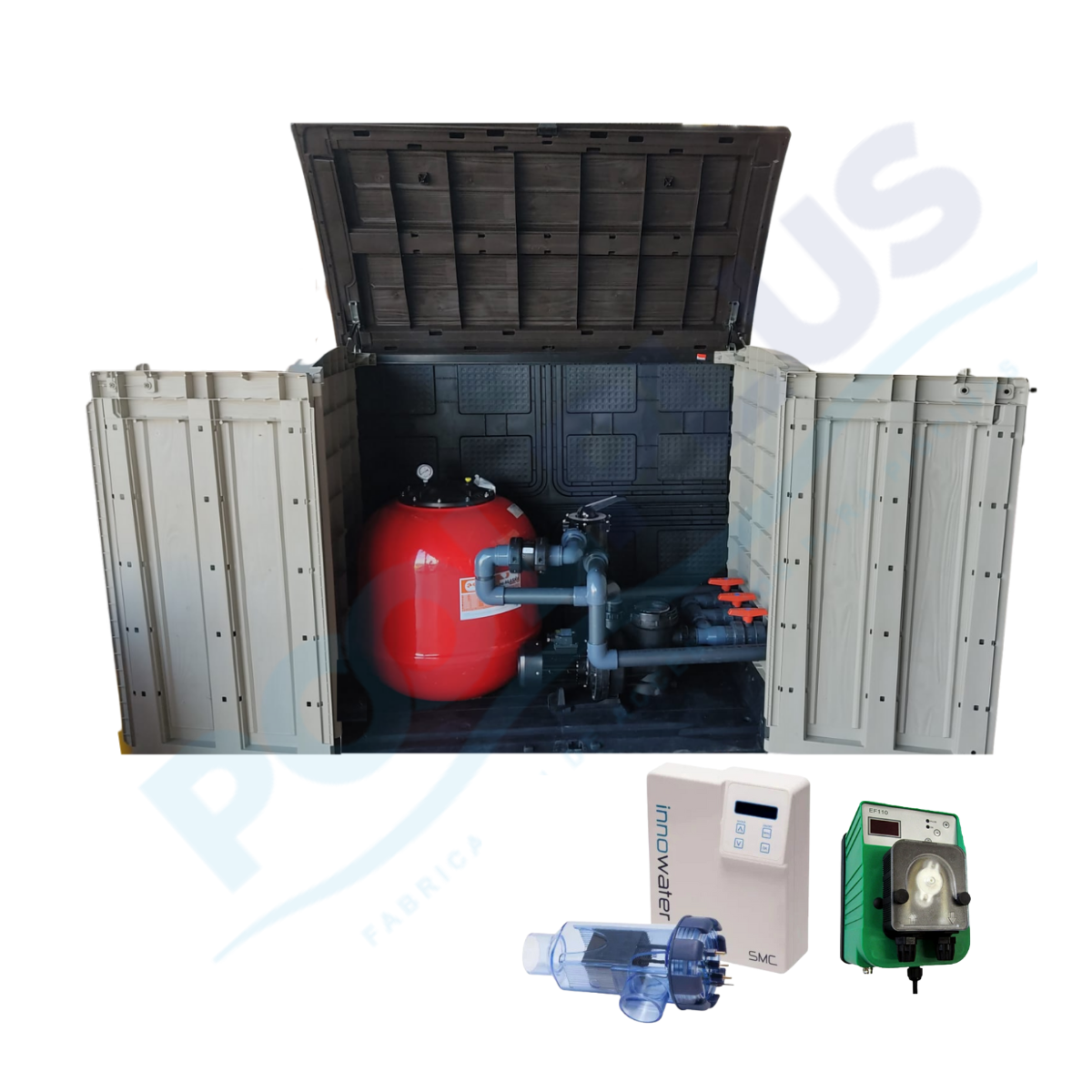 Compact sewage treatment house 600 Alaska surface + Innowater Salt Chlorinator and Dosatech pH Pump