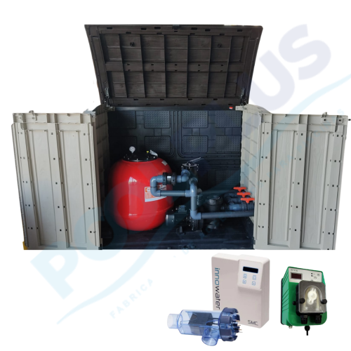 Compacto caseta depuradora 500 superficie Alaska + Clorador Salino Innowater y Bomba de pH Dosatech