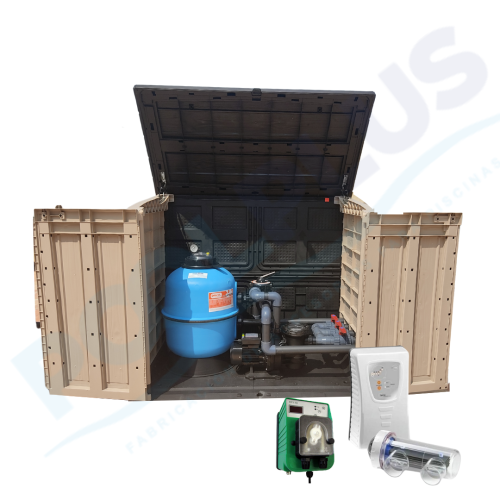 Cabine de traitement compacte 400 PISCINE Neptuno Surface + Électrolyseur au sel Idegis + Contrôleur de PH Dosatech